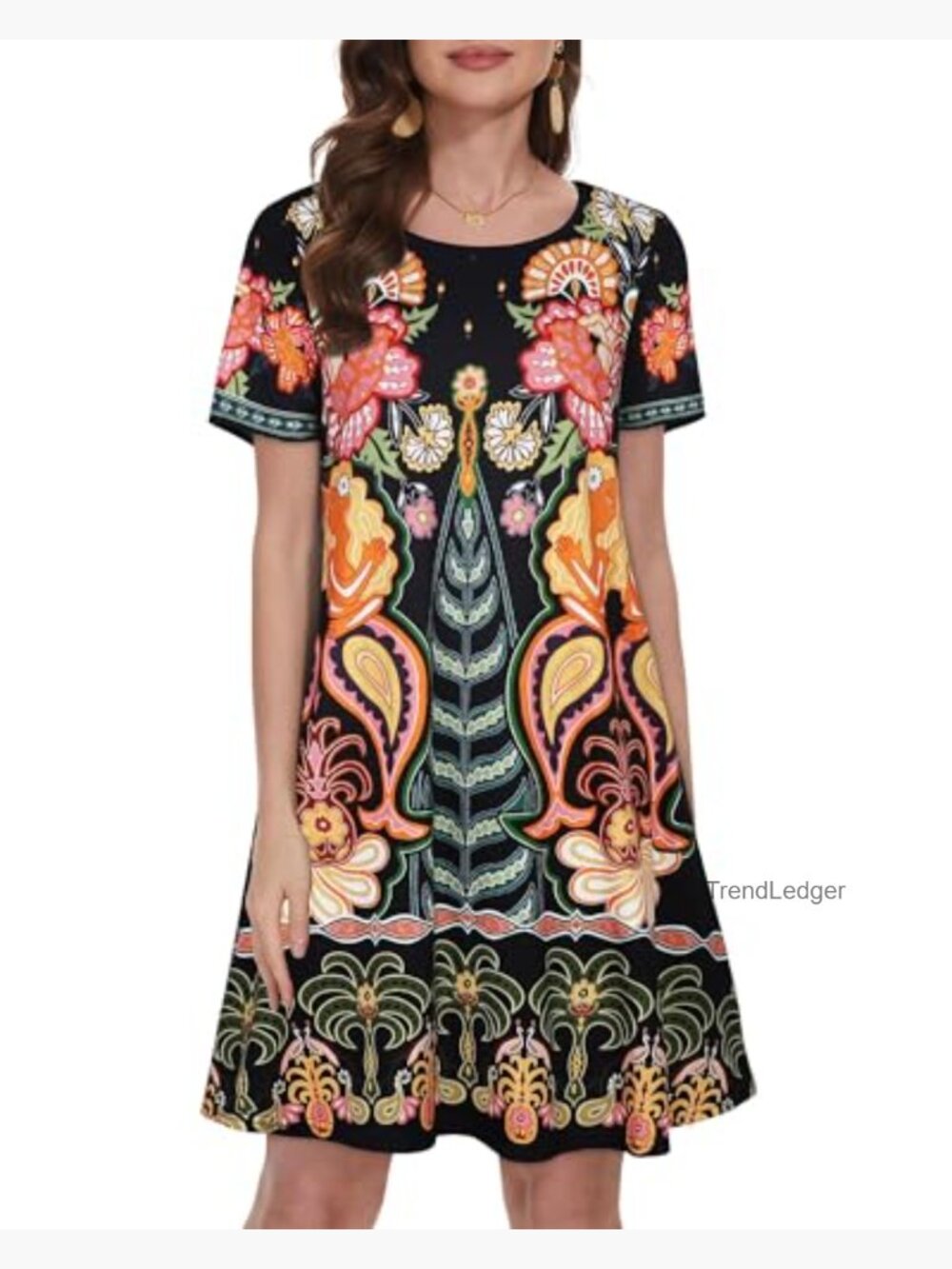 Casual Floral Sundress with Pockets Short Sleeve Beach Cover Up - Picture 3 of 7